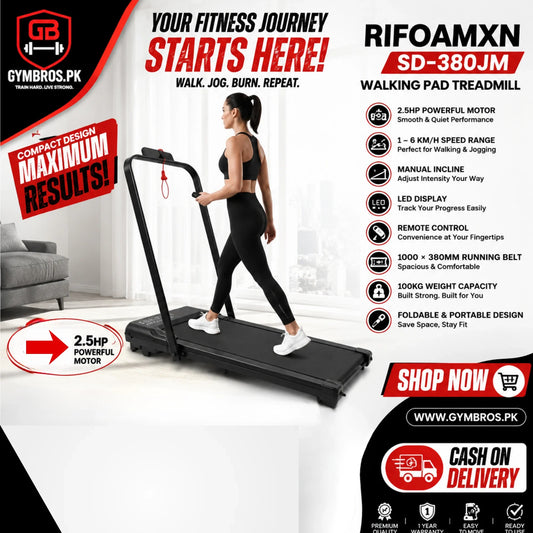 RIFOAMXN SD-380JM Walking Pad Treadmill, 2.5HP Motor, 1–6 KM/H Speed, Foldable Portable Design, Manual Incline, LED Display, Remote Control, 1000 × 380MM Running Belt, 100KG Capacity, Indoor Walking & Jogging Treadmill for Home Use