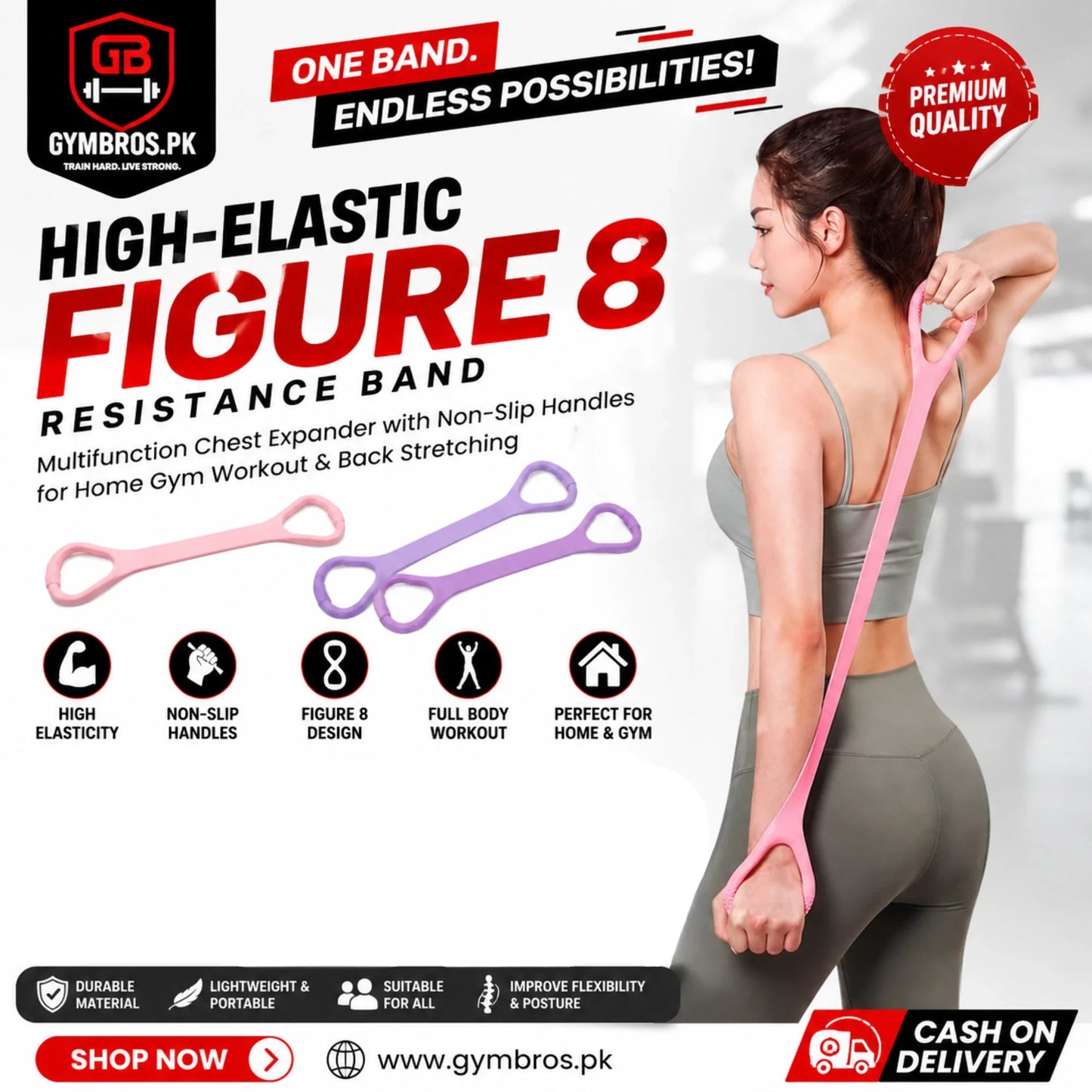 High-Elastic Figure 8 Resistance Band for Fitness & Yoga – Multifunction Chest Expander with Non-Slip Handles for Home Gym Workout & Back Stretching