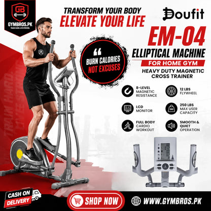 Doufit EM-04 Elliptical Machine for Home Gym | Heavy Duty Magnetic Cross Trainer 8-Level Resistance, 12 lbs Flywheel, LCD Monitor, 250 lbs Capacity Full Body Cardio Fitness Equipment
