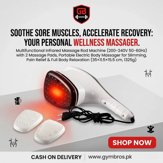 Multifunctional Infrared Massage Rod Machine 200–240V 50–60Hz with 2 Massage Pads, Portable Electric Body Massager for Slimming, Pain Relief & Full Body Relaxation (35×11.5×15.5 cm, 1325g)