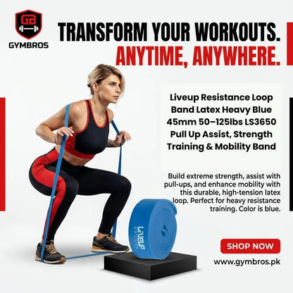 Liveup Resistance Loop Band Latex Heavy Blue 45mm 50–125lbs LS3650 | Pull Up Assist, Strength Training & Mobility Band