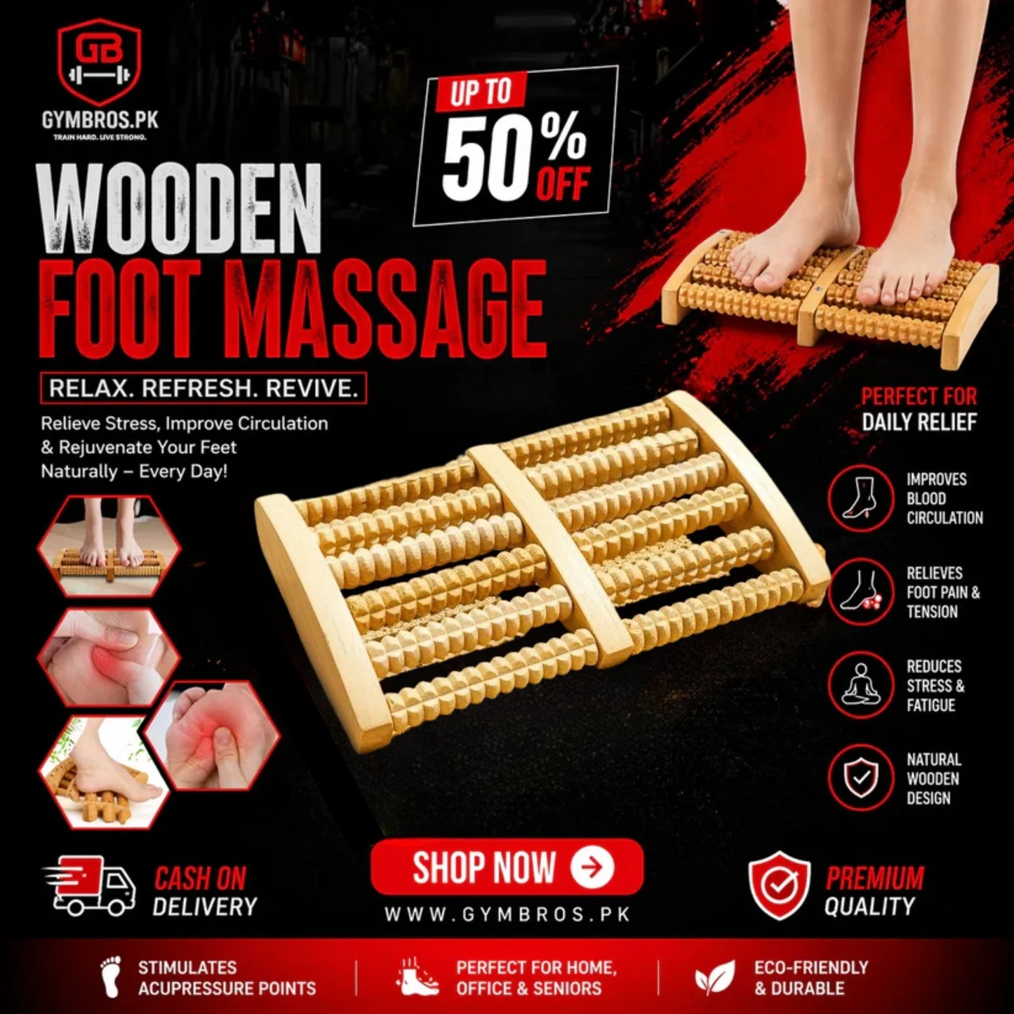 Wooden Foot Massager Roller | Relaxing Foot Massage Tool for Stress Relief, Circulation & Daily Comfort